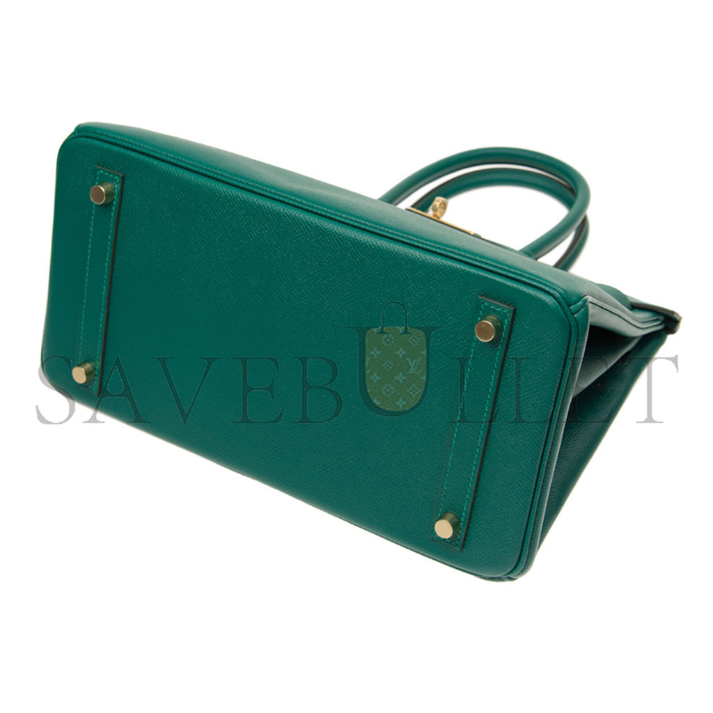 HERMES BIRKIN 30 EPSOM LEATHER PEACOCK GREEN GOLD BUCKLE BAG H028369CCZ6 (30*23*15cm)